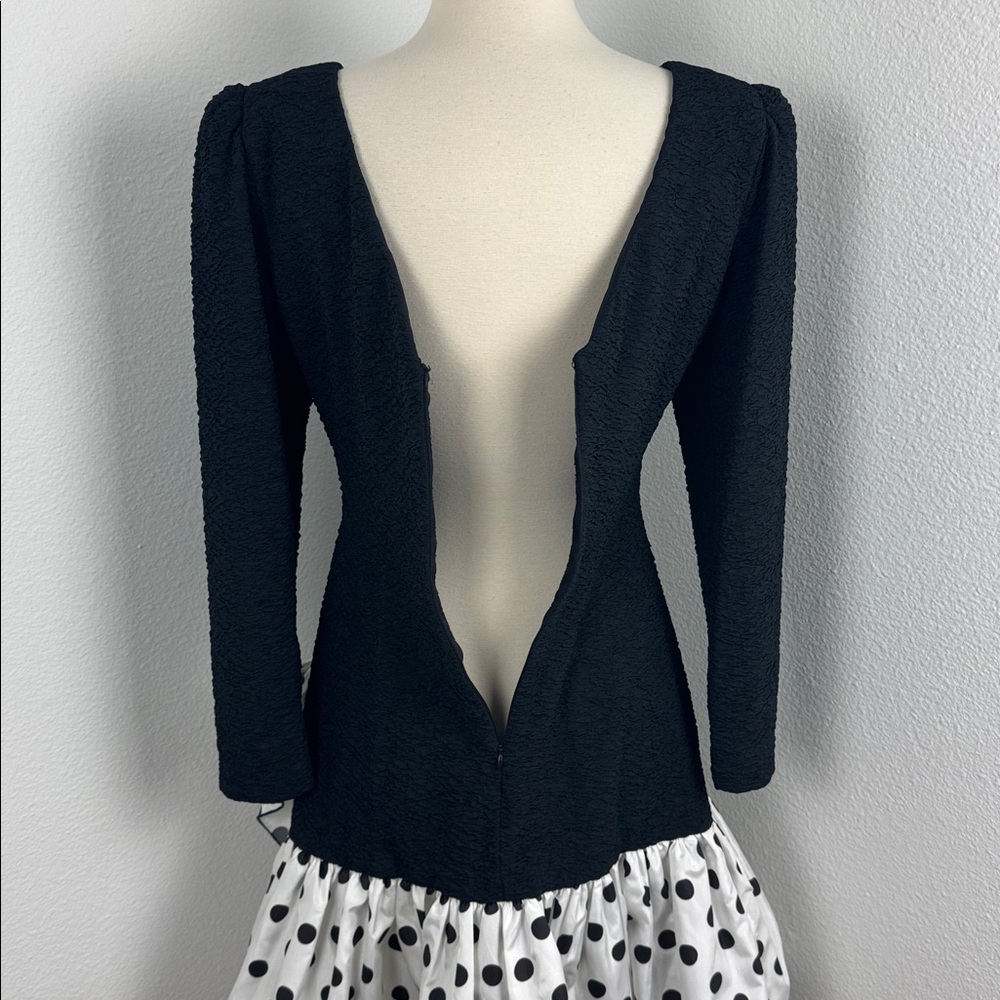 Vintage Darcy Union Made 80s Black and White Polka Dot Party Dress, Sz 9/10 - Picture 9 of 14